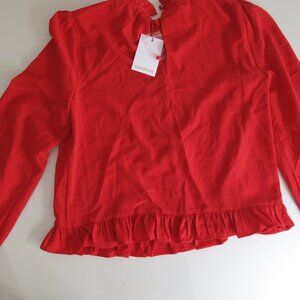 NWT Blouse Red Size Small SUGARLIPS brand Long sleeves Shirt Top Ruffle Trim